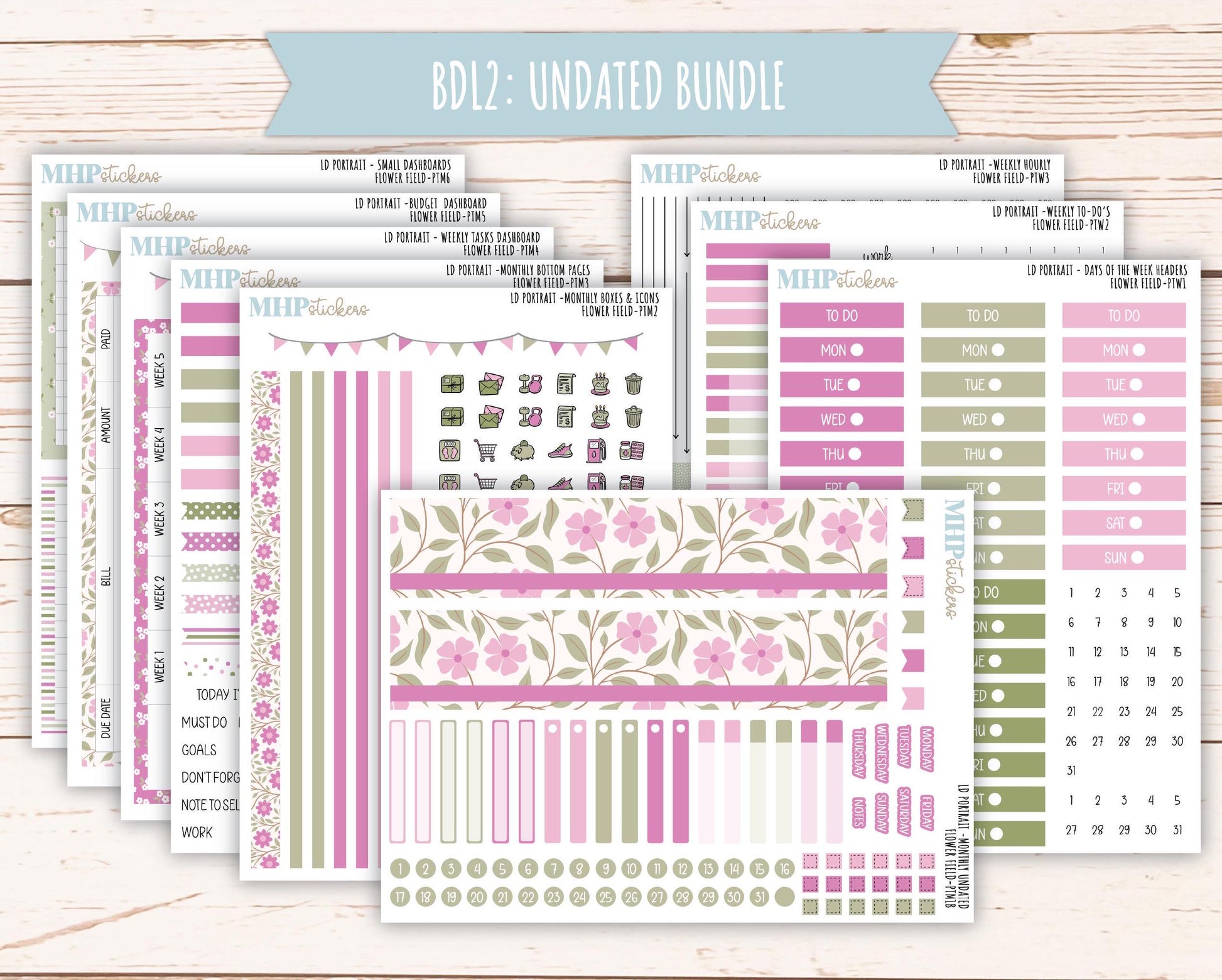 APRIL 2025 Stickers for The Scout Laurel Denise Planner (formerly Portrait Planner). "Flower Field" || PTFF