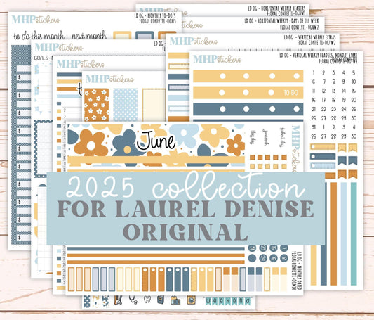 JUNE 2025 Stickers for Large size Horizontal & Vertical Laurel Denise Planners. (Formerly Original Size) "Floral Confetti" || OGFC