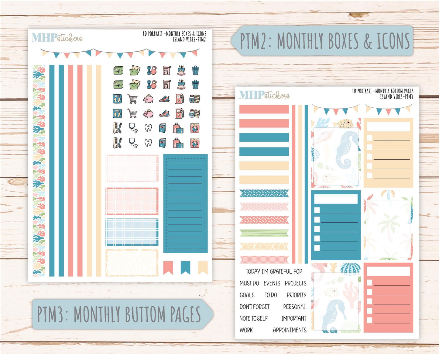 AUGUST 2025 Stickers for The Scout Laurel Denise Planner (formerly Portrait Planner). "Island Vibes" || PTIV