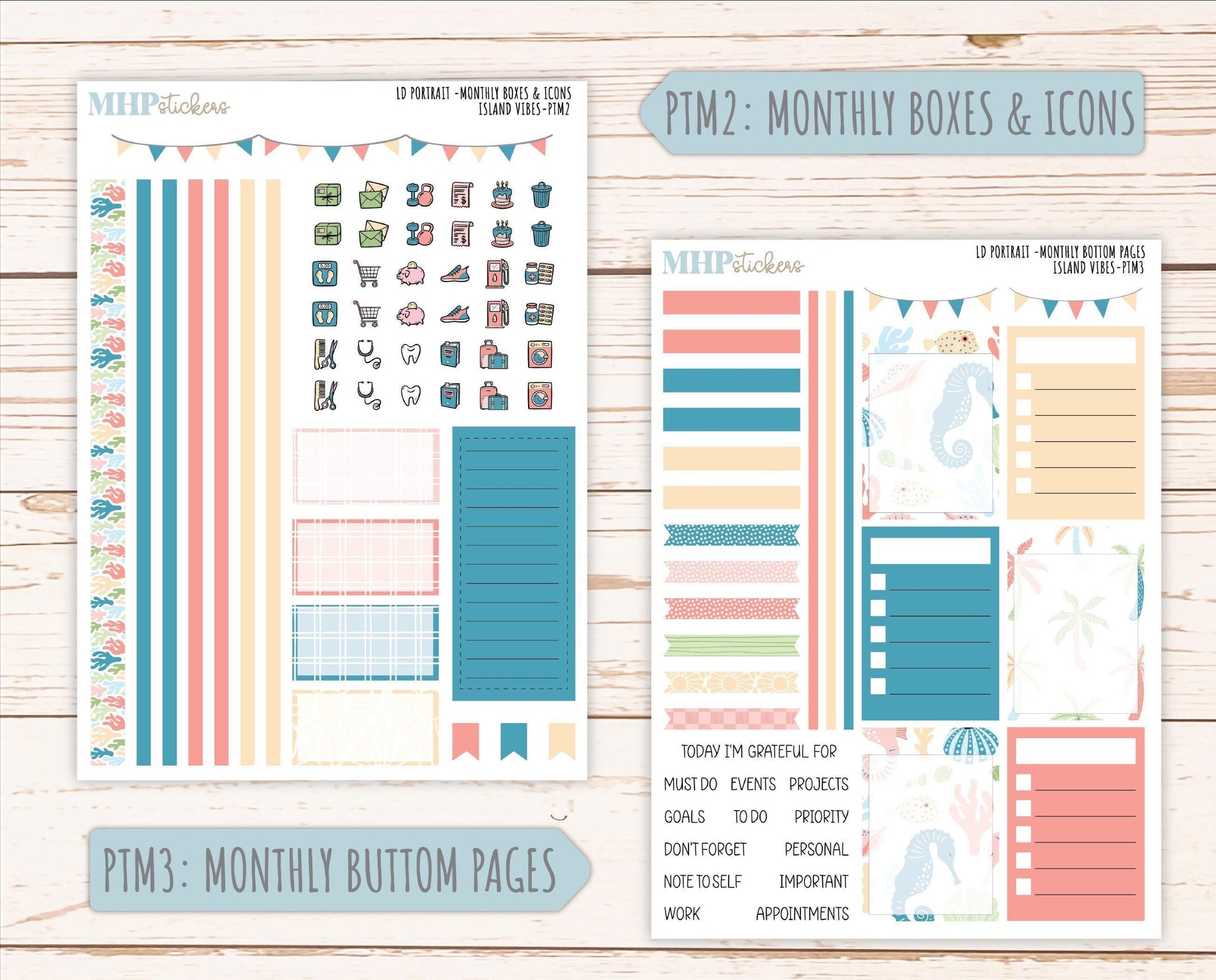 AUGUST 2025 Stickers for The Scout Laurel Denise Planner (formerly Portrait Planner). "Island Vibes" || PTIV
