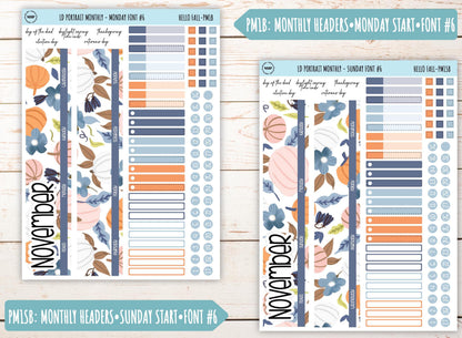NOVEMBER Stickers for The Scout Laurel Denise Planner (formerly Portrait Planner). "Hello Fall" || PHF