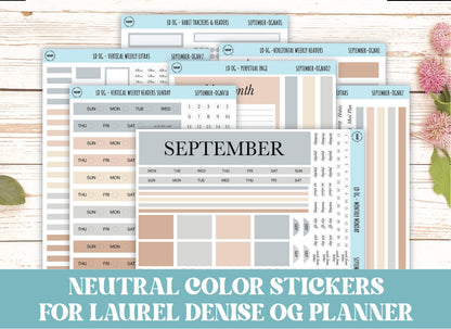 Neutral Color Stickers for Large size Horizontal & Vertical Laurel Denise Planner. (Formerly Original or Standar Size) SEPTEMBER || OGNSEP