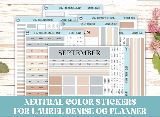 Neutral Color Stickers for Large size Horizontal & Vertical Laurel Denise Planner. (Formerly Original or Standar Size) SEPTEMBER || OGNSEP