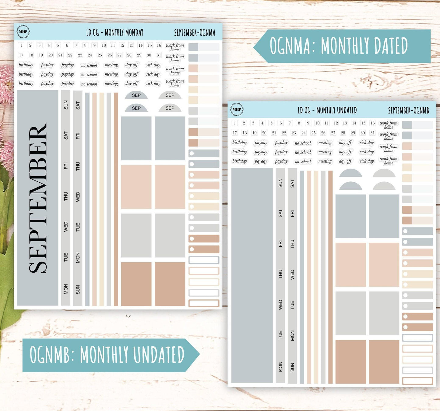 Neutral Color Stickers for Large size Horizontal & Vertical Laurel Denise Planner. (Formerly Original or Standar Size) SEPTEMBER || OGNSEP