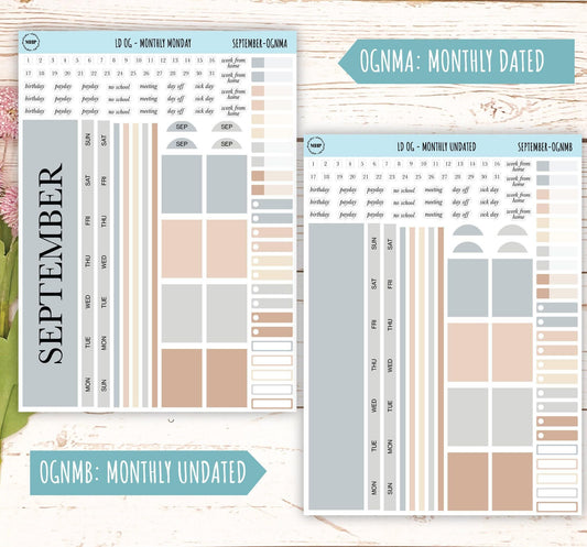 Neutral Color Stickers for Large size Horizontal & Vertical Laurel Denise Planner. (Formerly Original or Standar Size) SEPTEMBER || OGNSEP