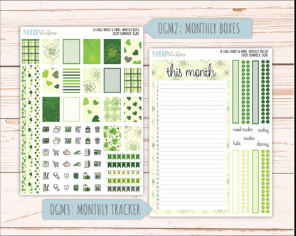 MARCH 2026 Stickers for Large Nancy & Anne Planners (Formerly Original Size). For Laurel Denise Planners. "Lucky Shamrock" || OG