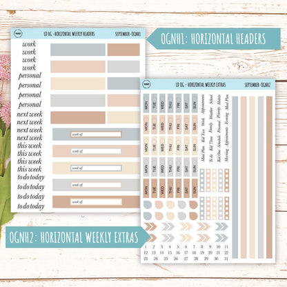 Neutral Color Stickers for Large size Horizontal & Vertical Laurel Denise Planner. (Formerly Original or Standar Size) SEPTEMBER || OGNSEP