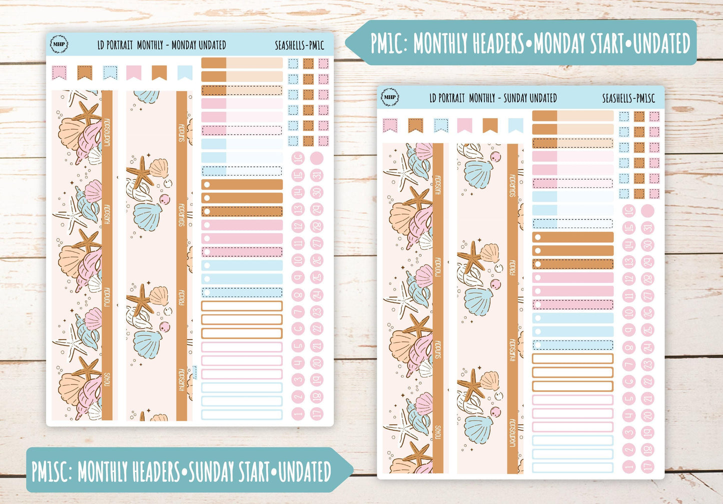 AUGUST Stickers for The Scout Laurel Denise Planner (formerly Portrait Planner). "Seashells" || PSSH
