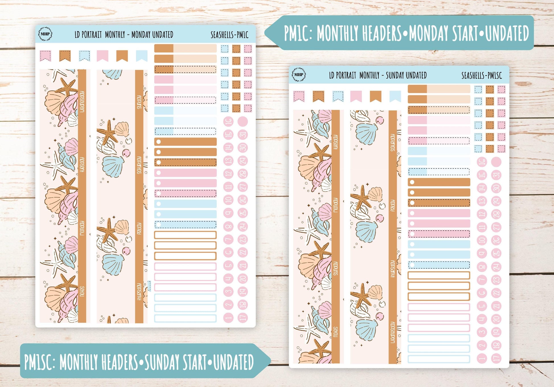 AUGUST Stickers for The Scout Laurel Denise Planner (formerly Portrait Planner). "Seashells" || PSSH