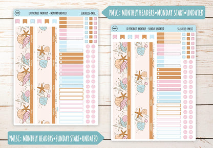 AUGUST Stickers for The Scout Laurel Denise Planner (formerly Portrait Planner). "Seashells" || PSSH