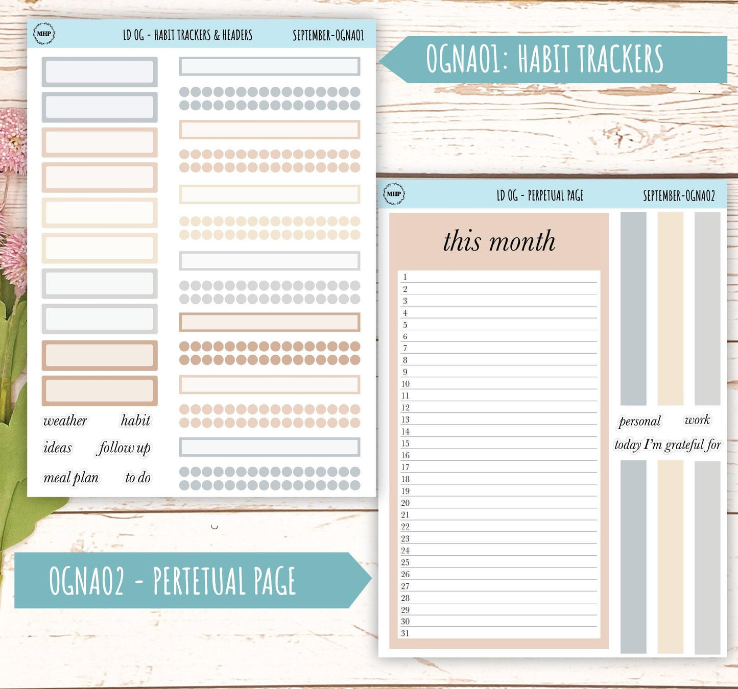 Neutral Color Stickers for Large size Horizontal & Vertical Laurel Denise Planner. (Formerly Original or Standar Size) SEPTEMBER || OGNSEP