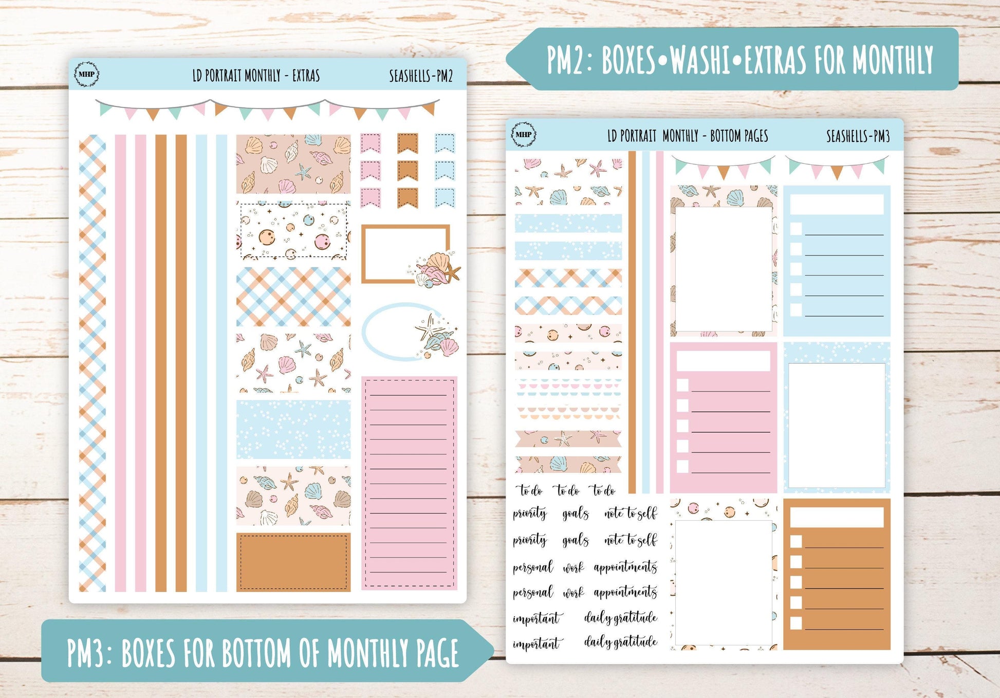 AUGUST Stickers for The Scout Laurel Denise Planner (formerly Portrait Planner). "Seashells" || PSSH