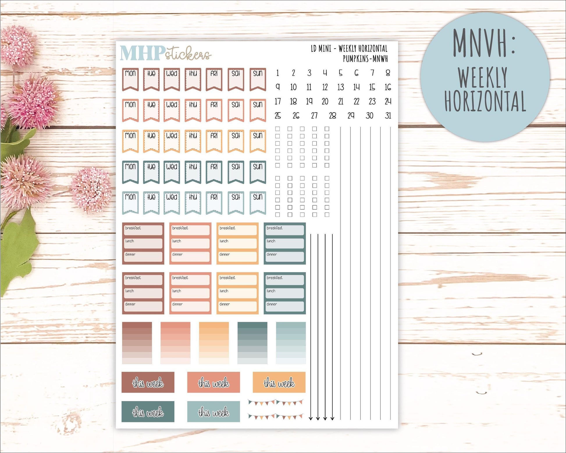 OCTOBER 2025 Stickers for Small Horizontal & Vertical Laurel Denise Planners. (Formerly Mini Planner) "Pumpkins" || MN
