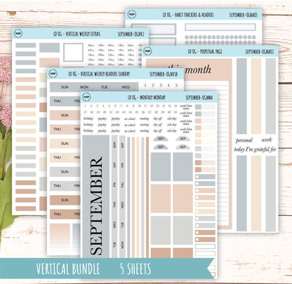 Neutral Color Stickers for Large size Horizontal & Vertical Laurel Denise Planner. (Formerly Original or Standar Size) SEPTEMBER || OGNSEP