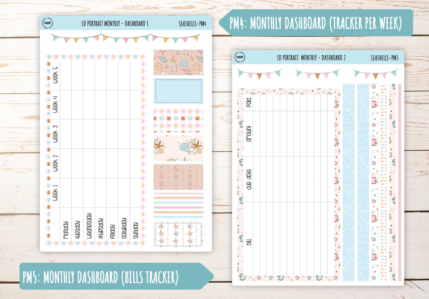 AUGUST Stickers for The Scout Laurel Denise Planner (formerly Portrait Planner). "Seashells" || PSSH