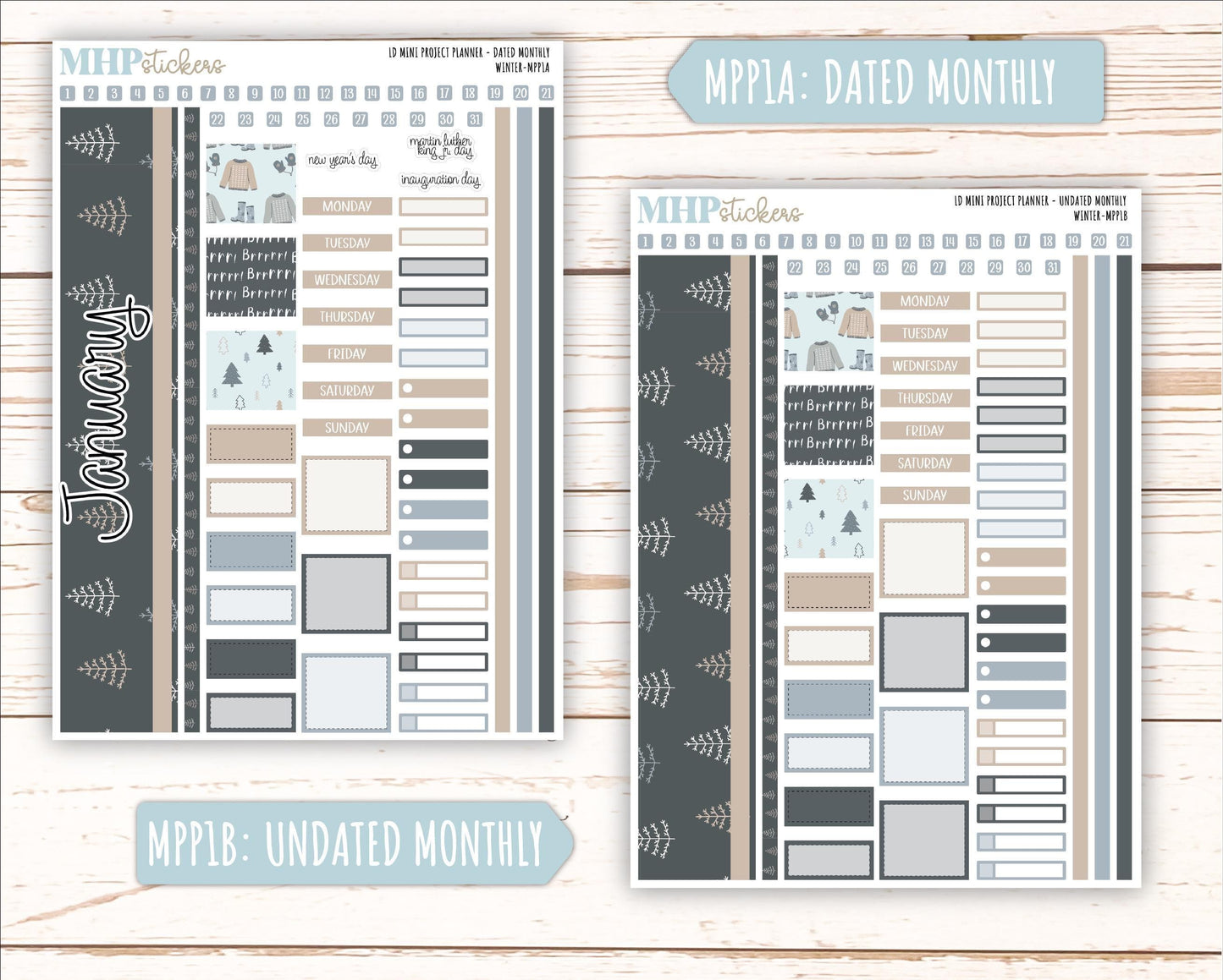 JANUARY 2025 Stickers for The Rose Small Laurel Denise Planner (Formerly Mini Project Planner) "Winter" || MPPW