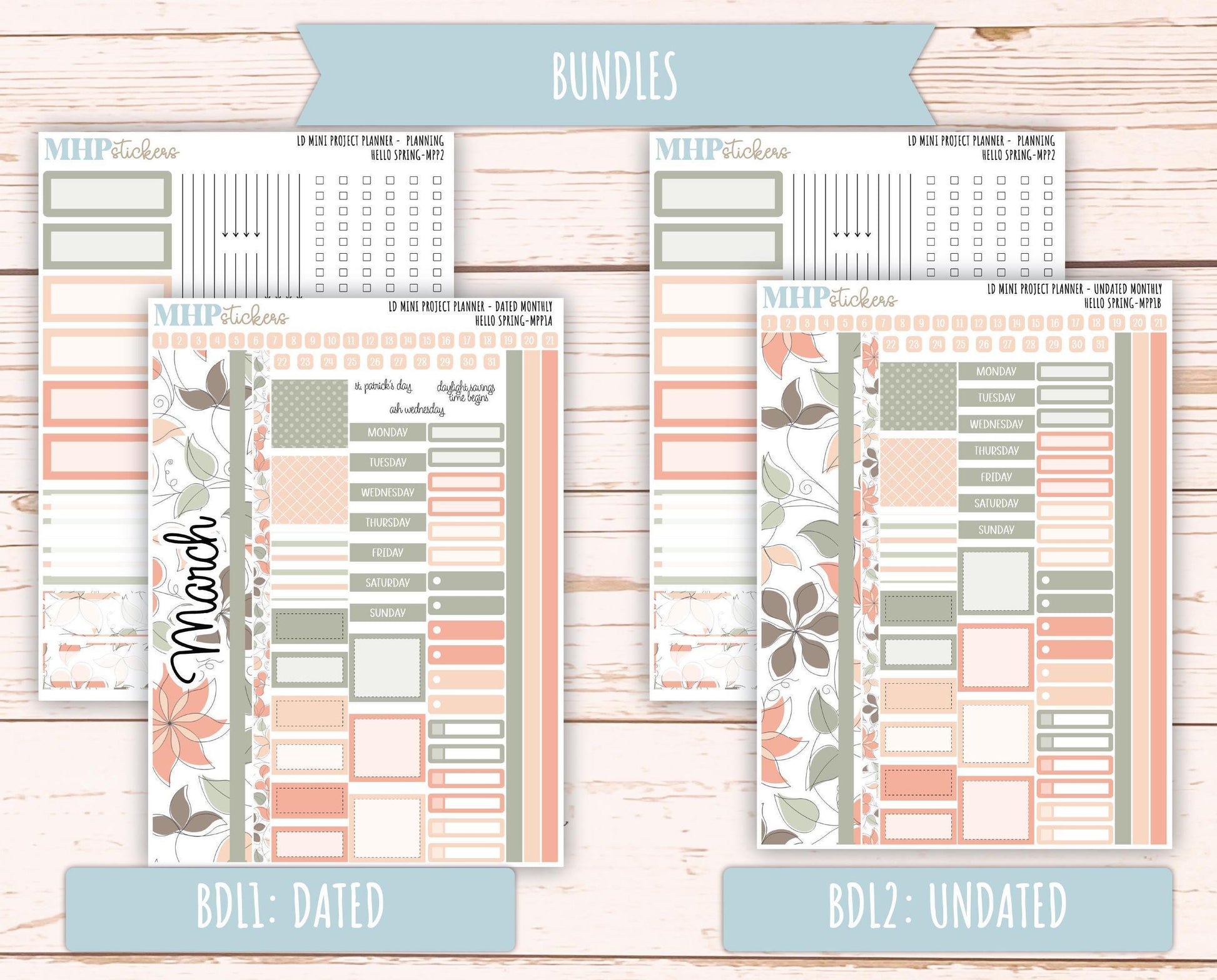MARCH 2025 Stickers for The Rose Small Laurel Denise Planner (Formerly Mini Project Planner) "Hello Spring" || MPPHS