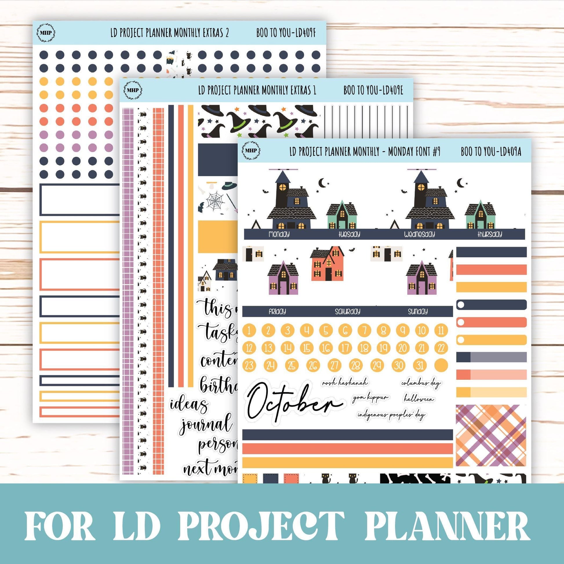 OCTOBER Stickers for The Rose Large Laurel Denise Planner (Formerly Project Planner) "Boo to You" || LD409BY