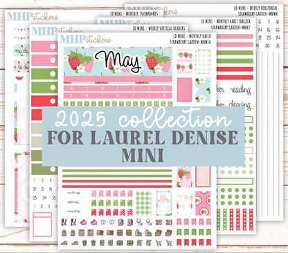 MAY 2025 Stickers for Small Horizontal & Vertical Laurel Denise Planners. (Formerly Mini Planner) "Strawberry Garden" || MNSG