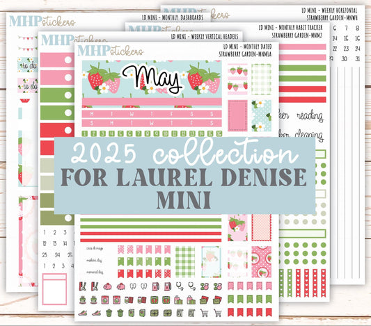 MAY 2025 Stickers for Small Horizontal & Vertical Laurel Denise Planners. (Formerly Mini Planner) "Strawberry Garden" || MNSG
