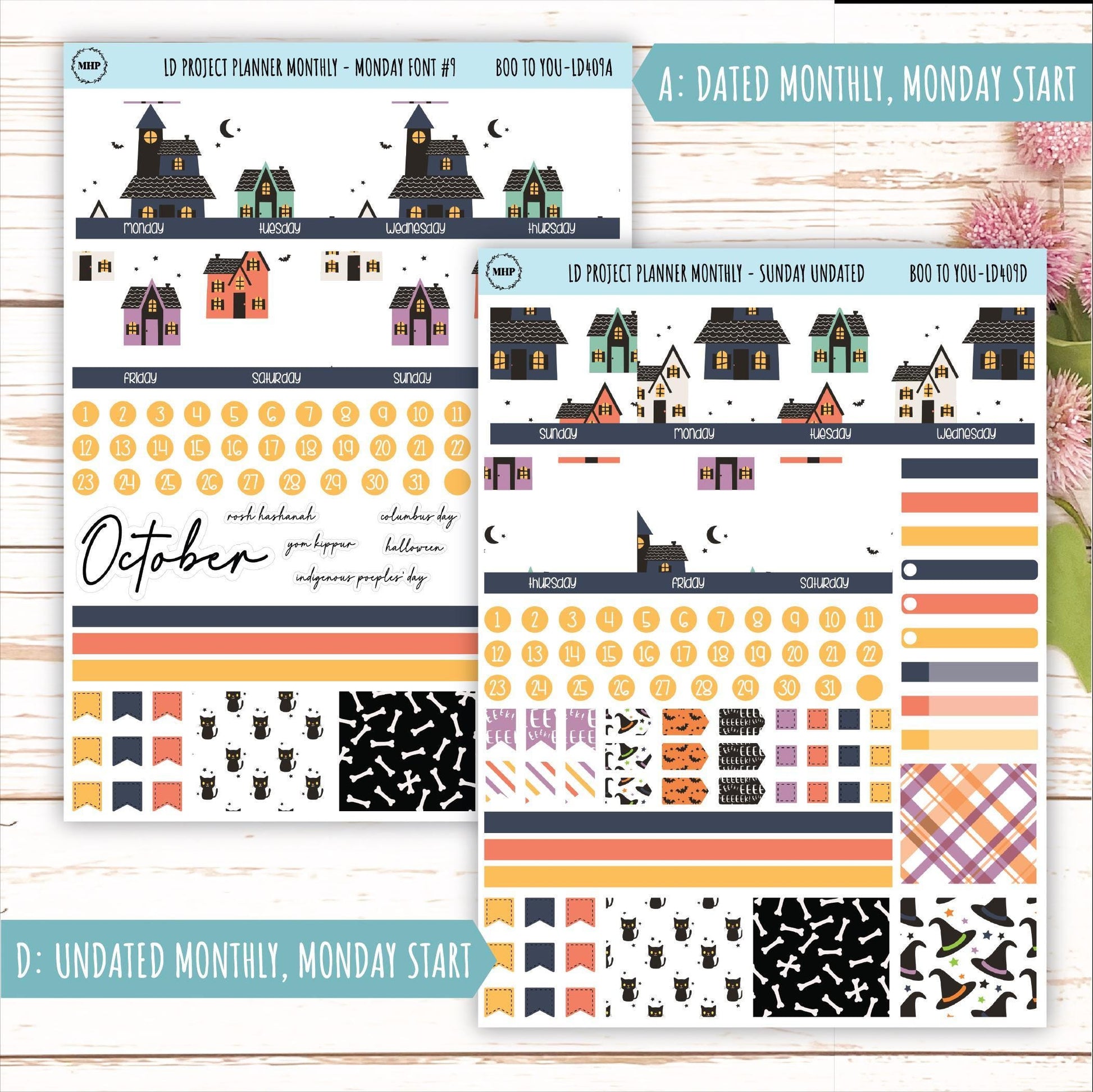OCTOBER Stickers for The Rose Large Laurel Denise Planner (Formerly Project Planner) "Boo to You" || LD409BY
