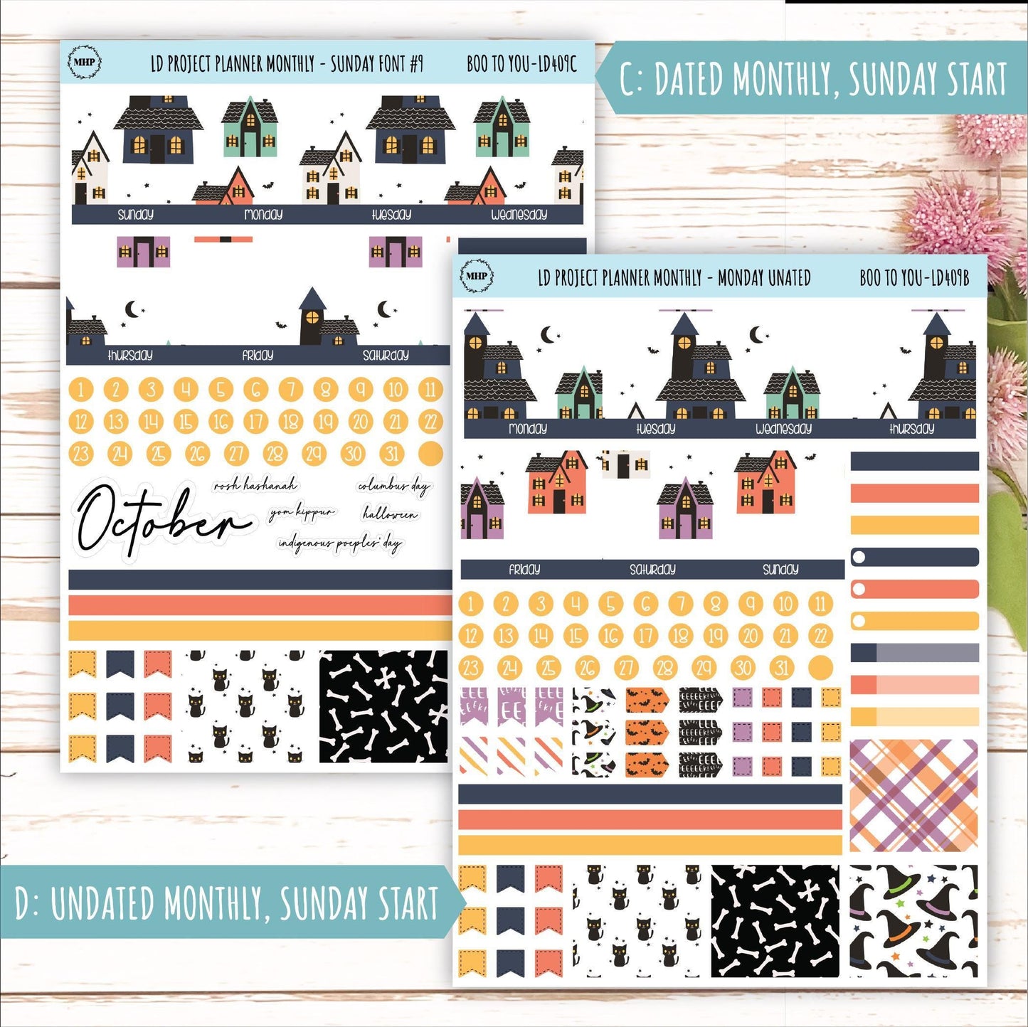 OCTOBER Stickers for The Rose Large Laurel Denise Planner (Formerly Project Planner) "Boo to You" || LD409BY