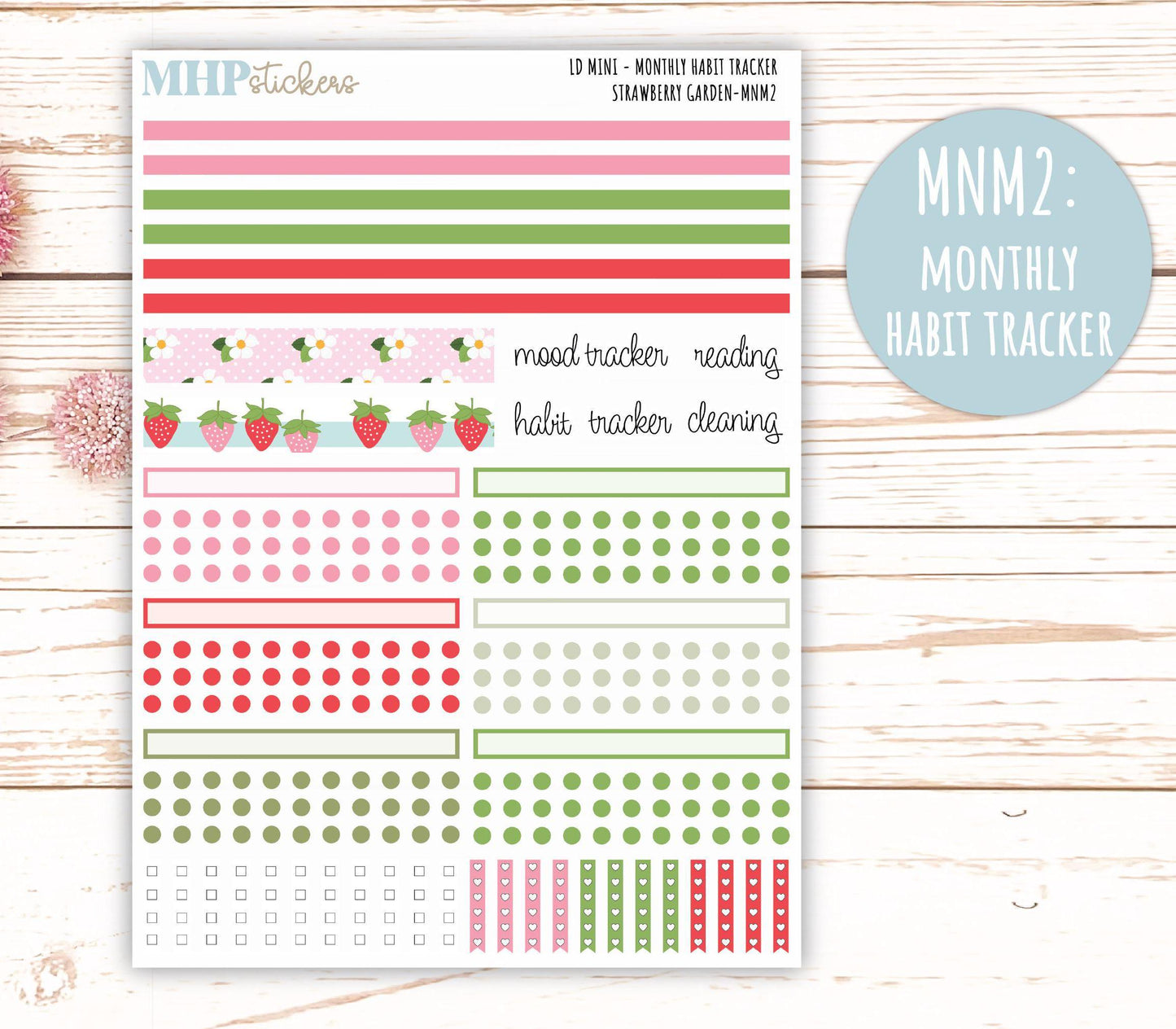 MAY 2025 Stickers for Small Horizontal & Vertical Laurel Denise Planners. (Formerly Mini Planner) "Strawberry Garden" || MNSG