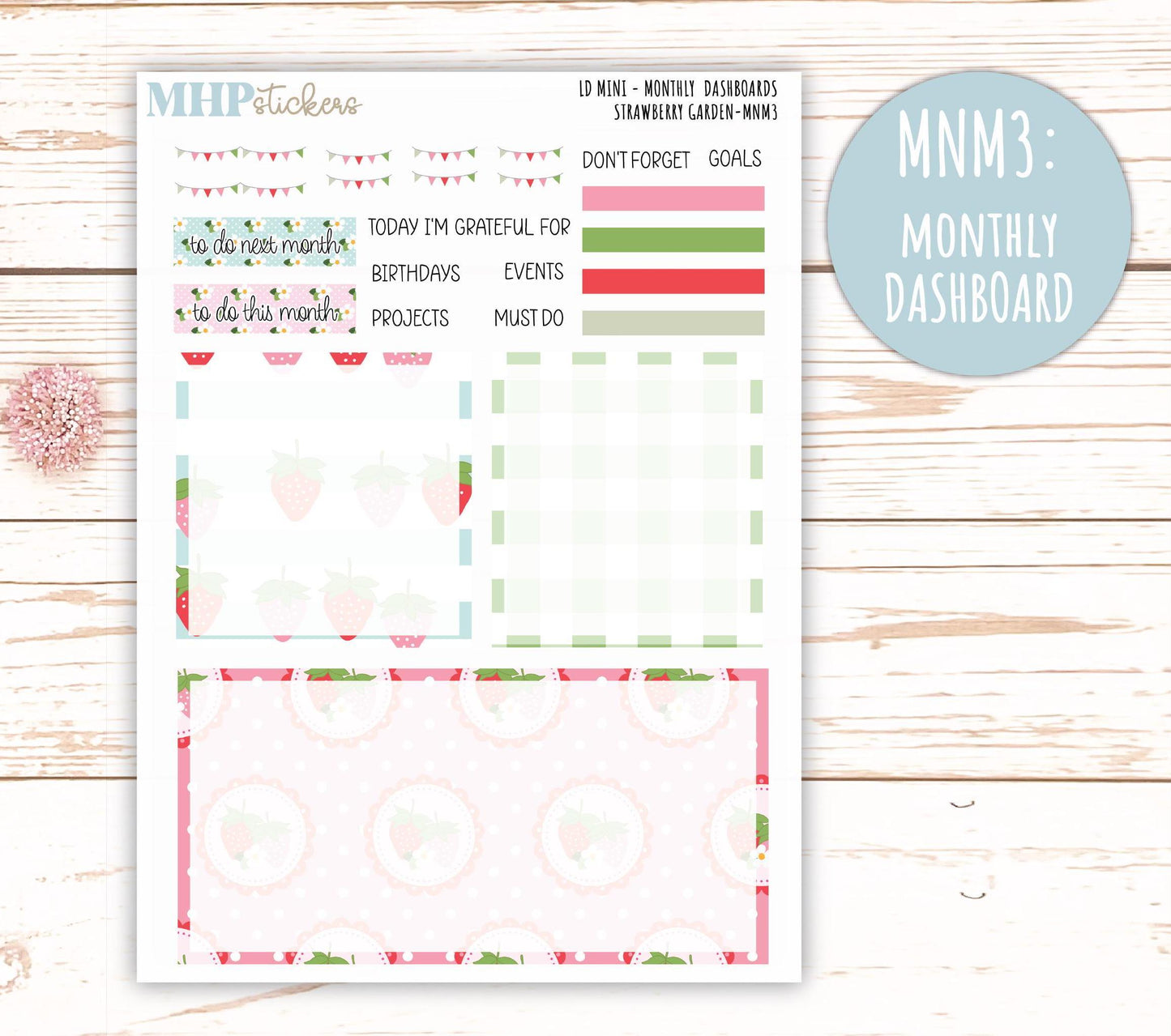 MAY 2025 Stickers for Small Horizontal & Vertical Laurel Denise Planners. (Formerly Mini Planner) "Strawberry Garden" || MNSG