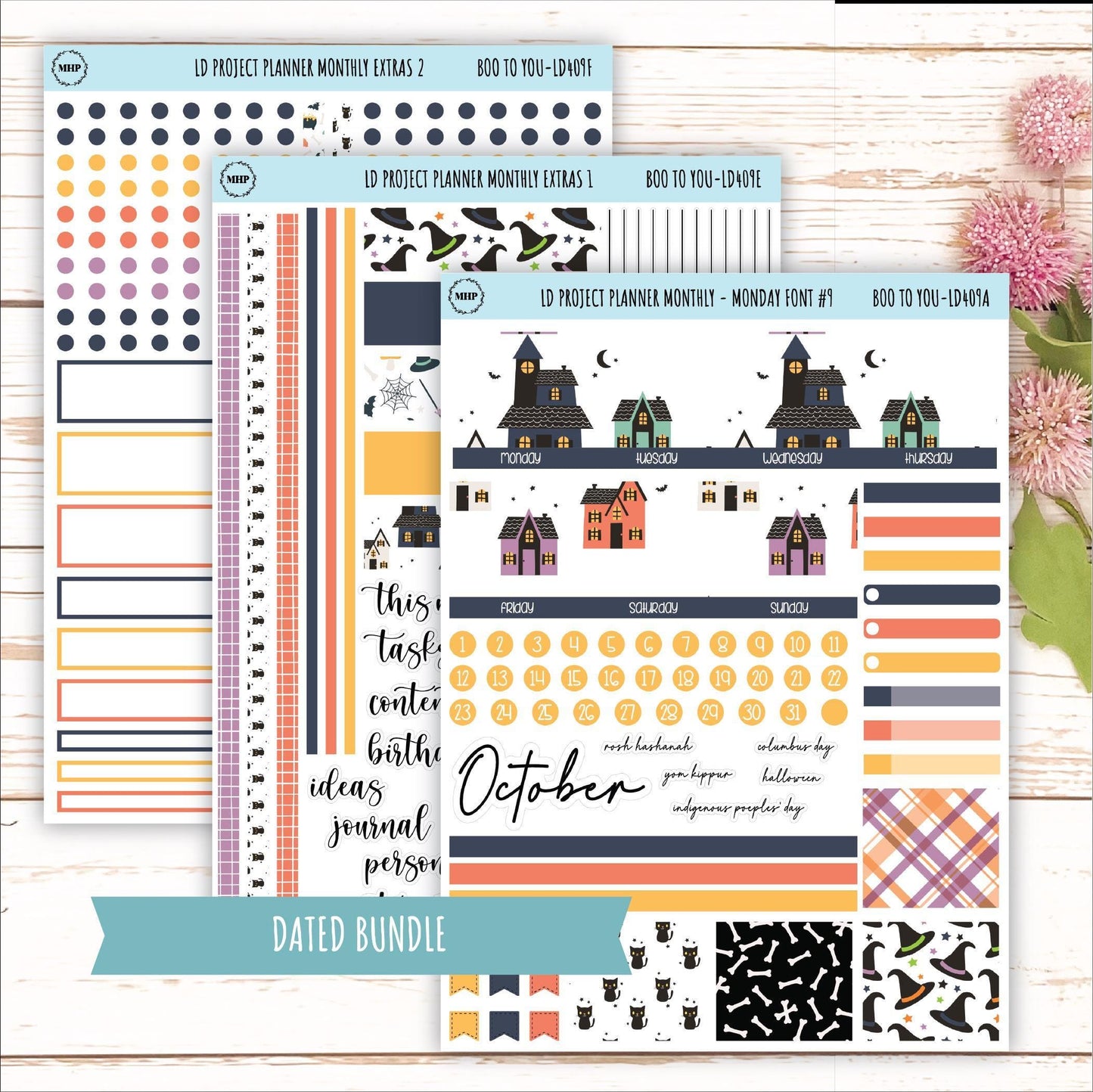 OCTOBER Stickers for The Rose Large Laurel Denise Planner (Formerly Project Planner) "Boo to You" || LD409BY