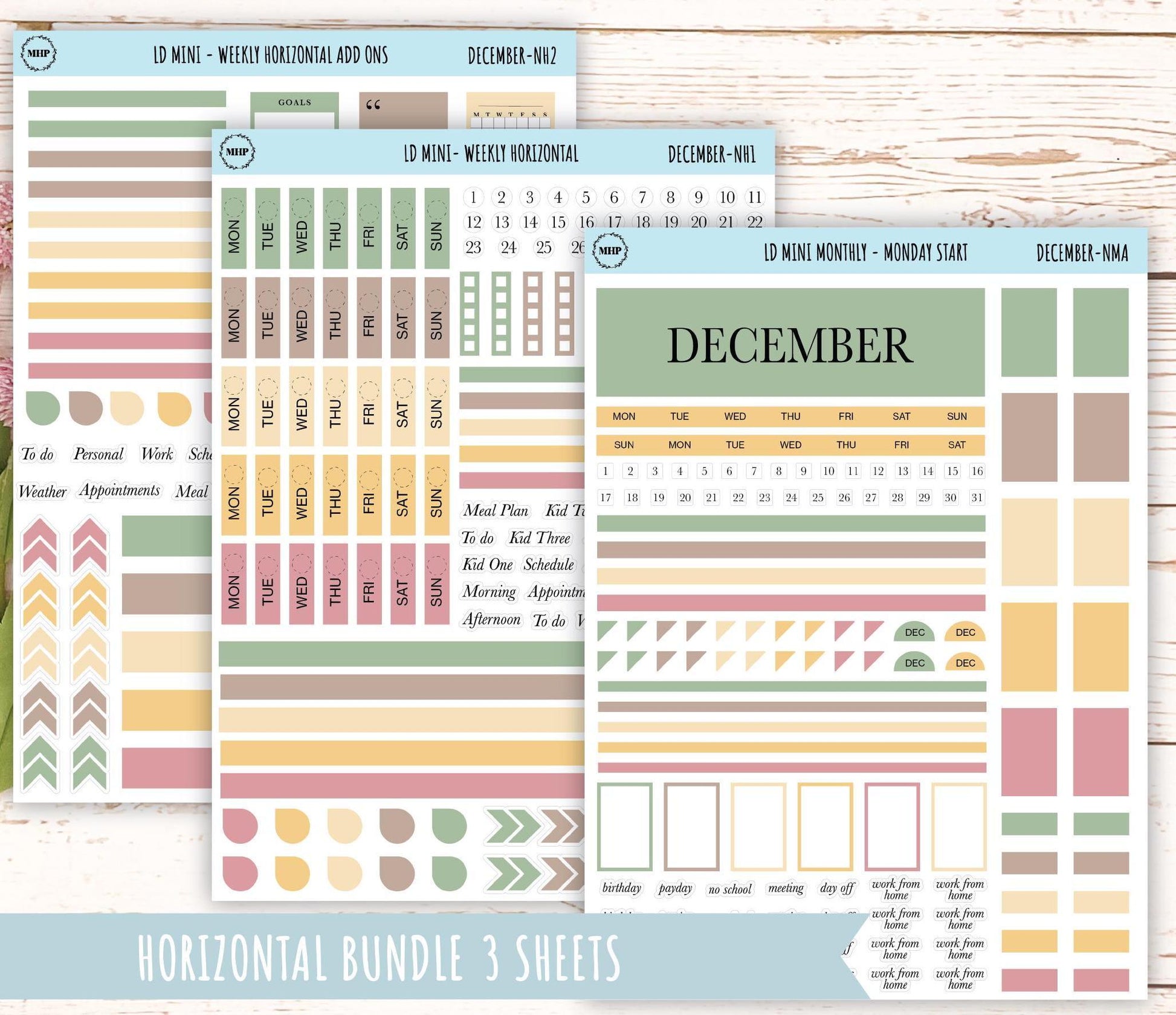 DECEMBER Neutral Color Stickers for Small Horizontal & Vertical Laurel Denise Planners. (Formerly Mini Planner) || NDEC