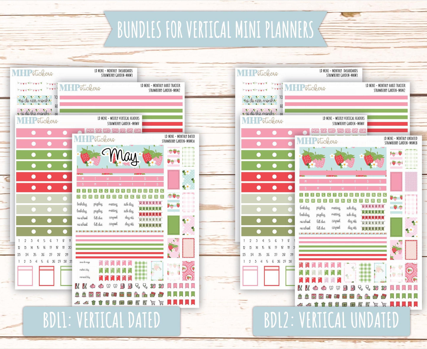 MAY 2025 Stickers for Small Horizontal & Vertical Laurel Denise Planners. (Formerly Mini Planner) "Strawberry Garden" || MNSG