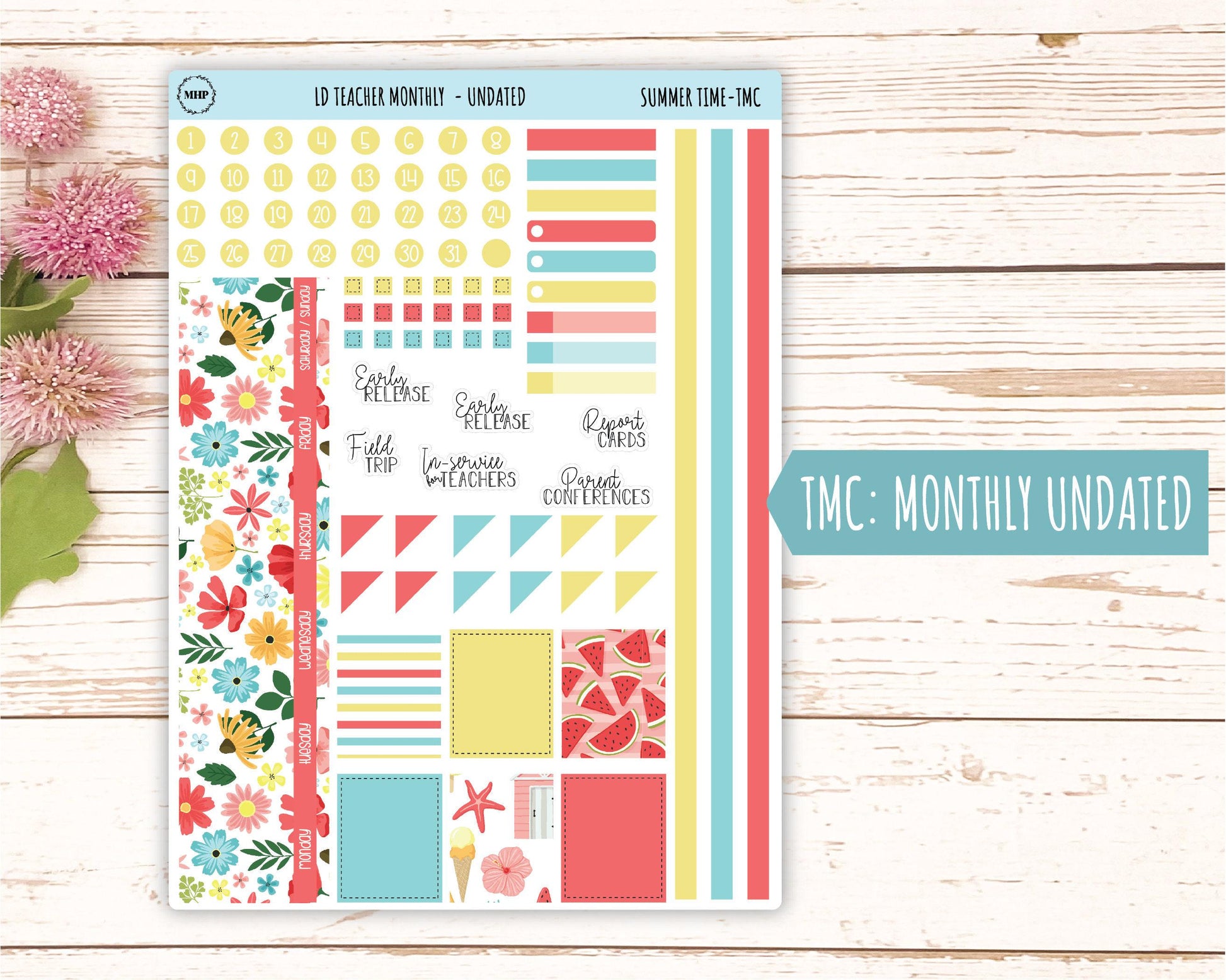 AUGUST Stickers for The Valerie Laurel Denise Planner (Formerly Teacher Planner) "Summer Time" || TST