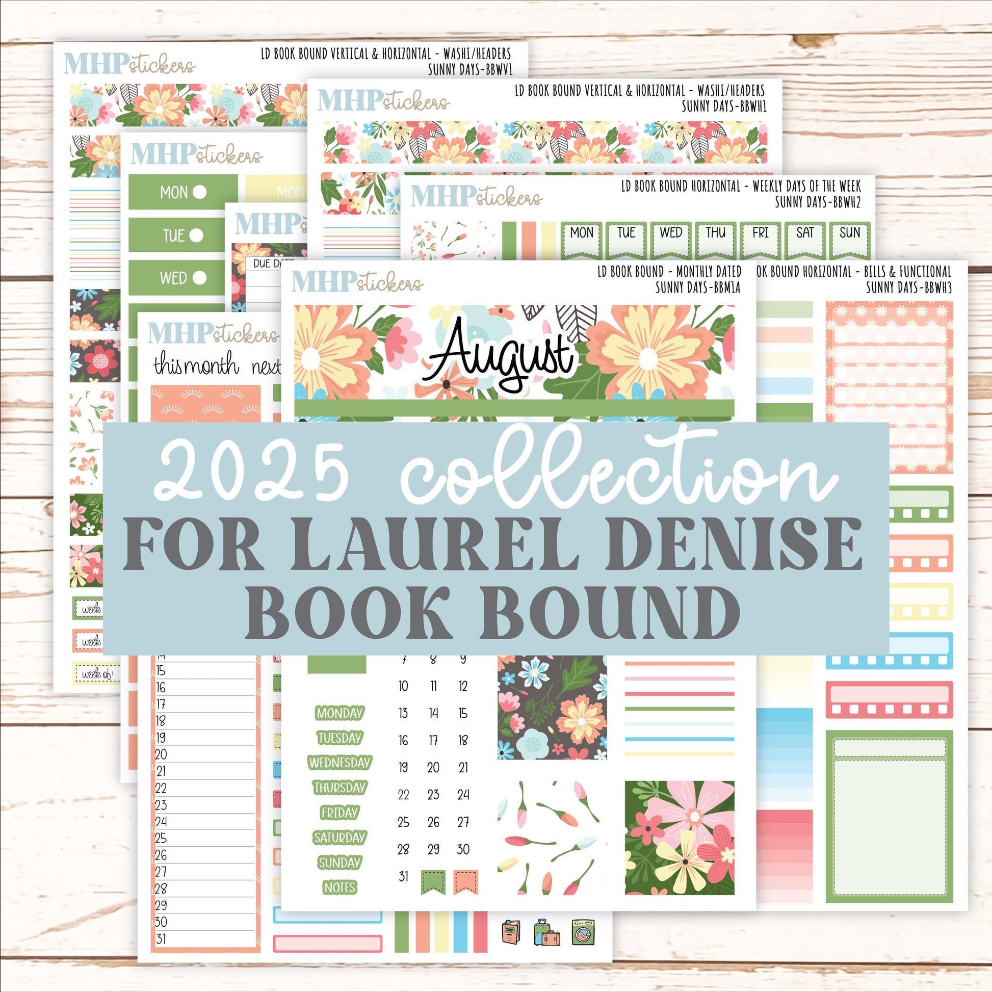 August 2025 Stickers for The Mae & The Kristy Laurel Denise Planners ( Formerly Book Bound Planner) "Sunny Days" || BBSD