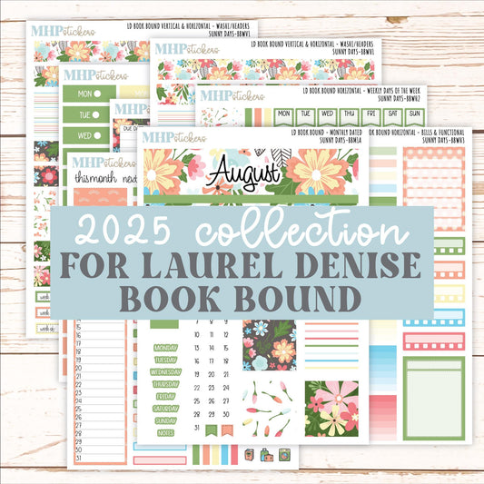 August 2025 Stickers for The Mae & The Kristy Laurel Denise Planners ( Formerly Book Bound Planner) "Sunny Days" || BBSD