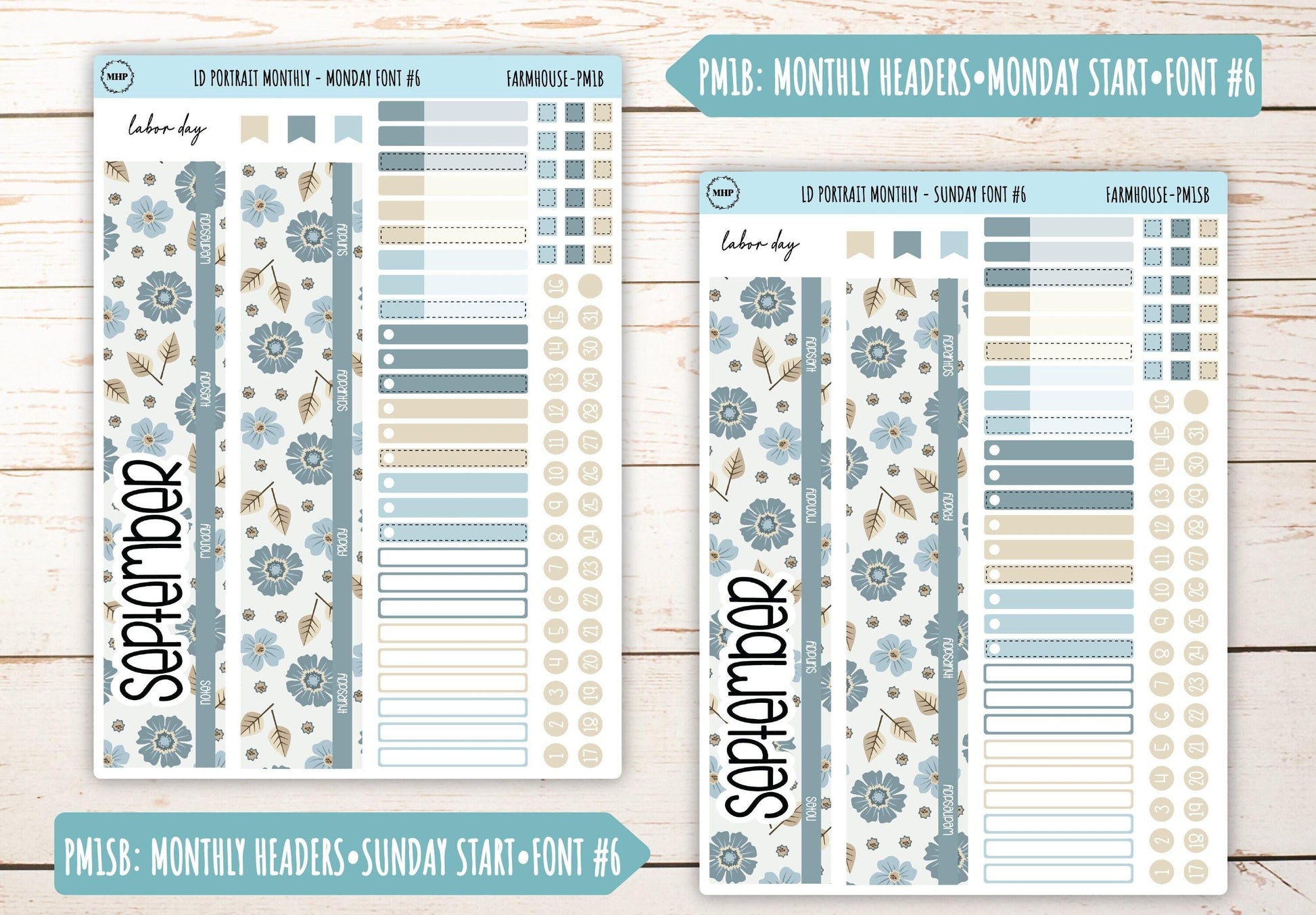 SEPTEMBER Stickers for The Scout Laurel Denise Planner (formerly Portrait Planner). "Farmhouse" || PFH