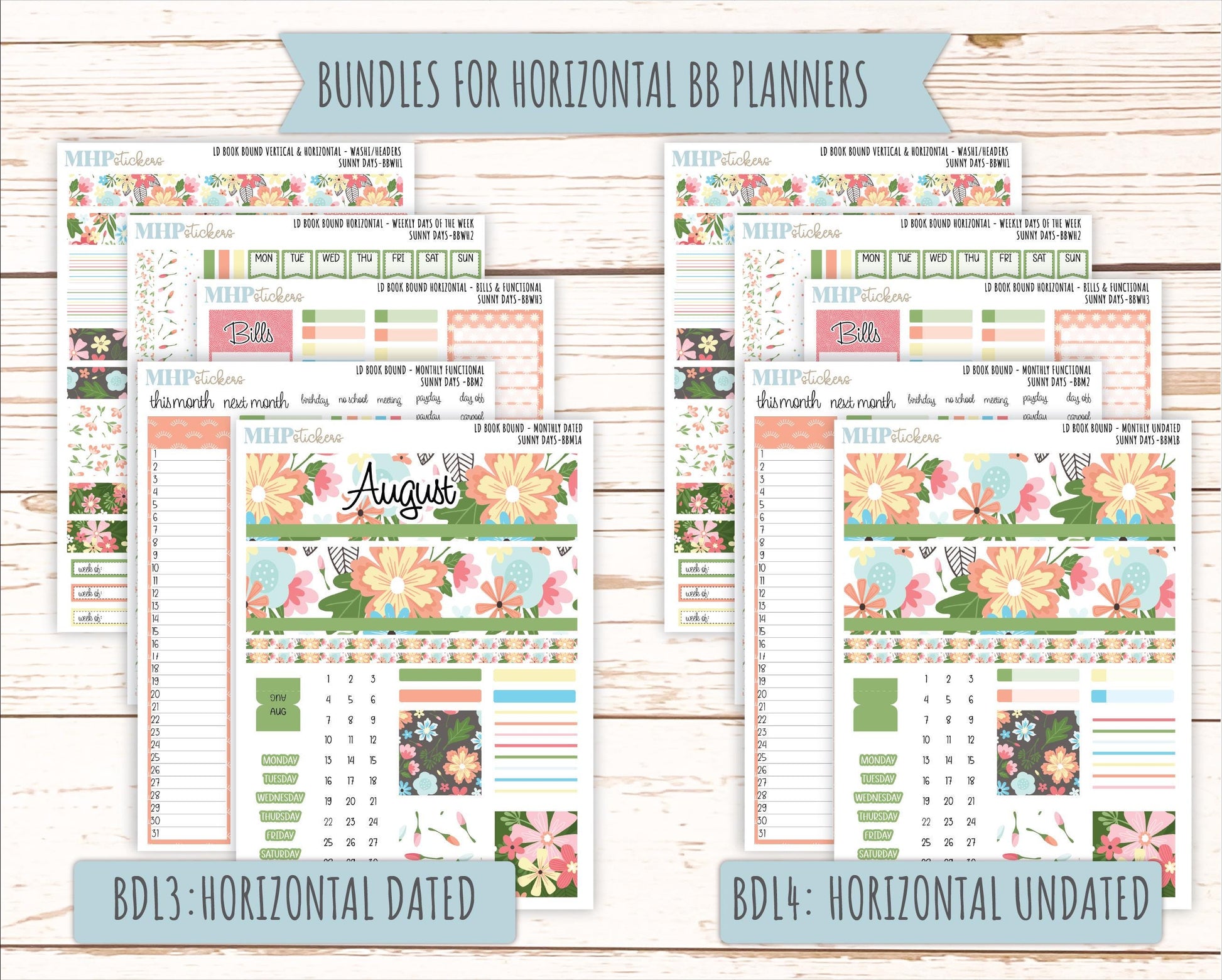 August 2025 Stickers for The Mae & The Kristy Laurel Denise Planners ( Formerly Book Bound Planner) "Sunny Days" || BBSD