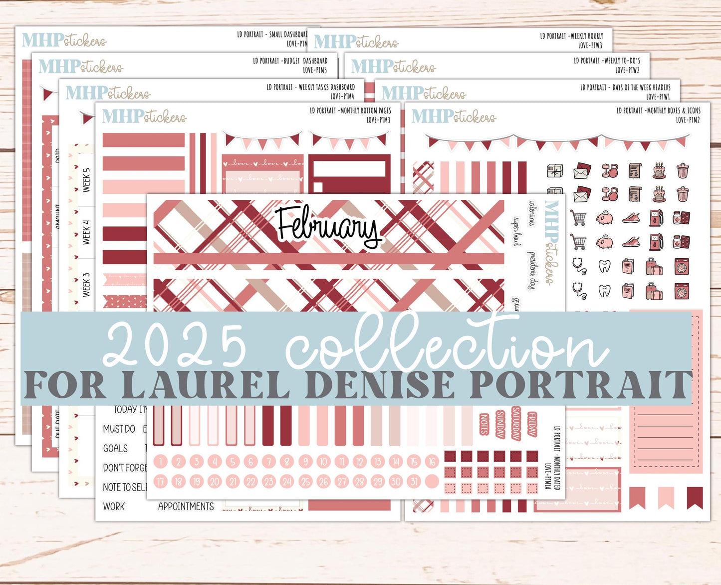 FEBRUARY 2025 Stickers for The Scout Laurel Denise Planner (formerly Portrait Planner). "Love" || PTLV