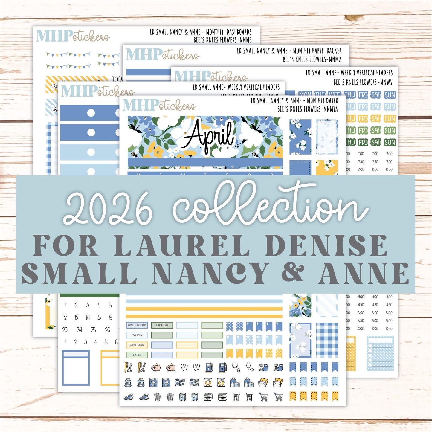 APRIL 2026 Stickers for Small Nancy & Anne Laurel Denise Planners. (Formerly Mini Planner) "Bee's Knees Flowers" || MN