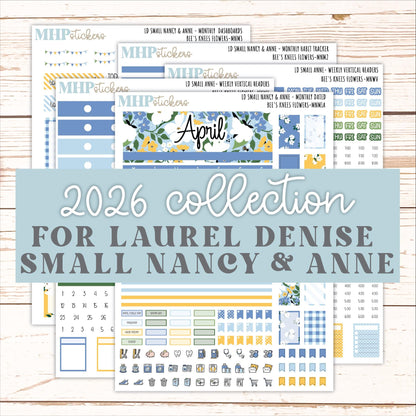 APRIL 2026 Stickers for Small Nancy & Anne Laurel Denise Planners. (Formerly Mini Planner) "Bee's Knees Flowers" || MN