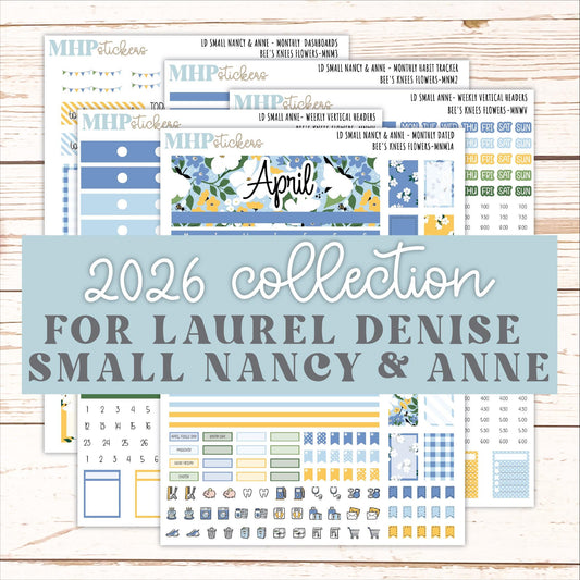 APRIL 2026 Stickers for Small Nancy & Anne Laurel Denise Planners. (Formerly Mini Planner) "Bee's Knees Flowers" || MN