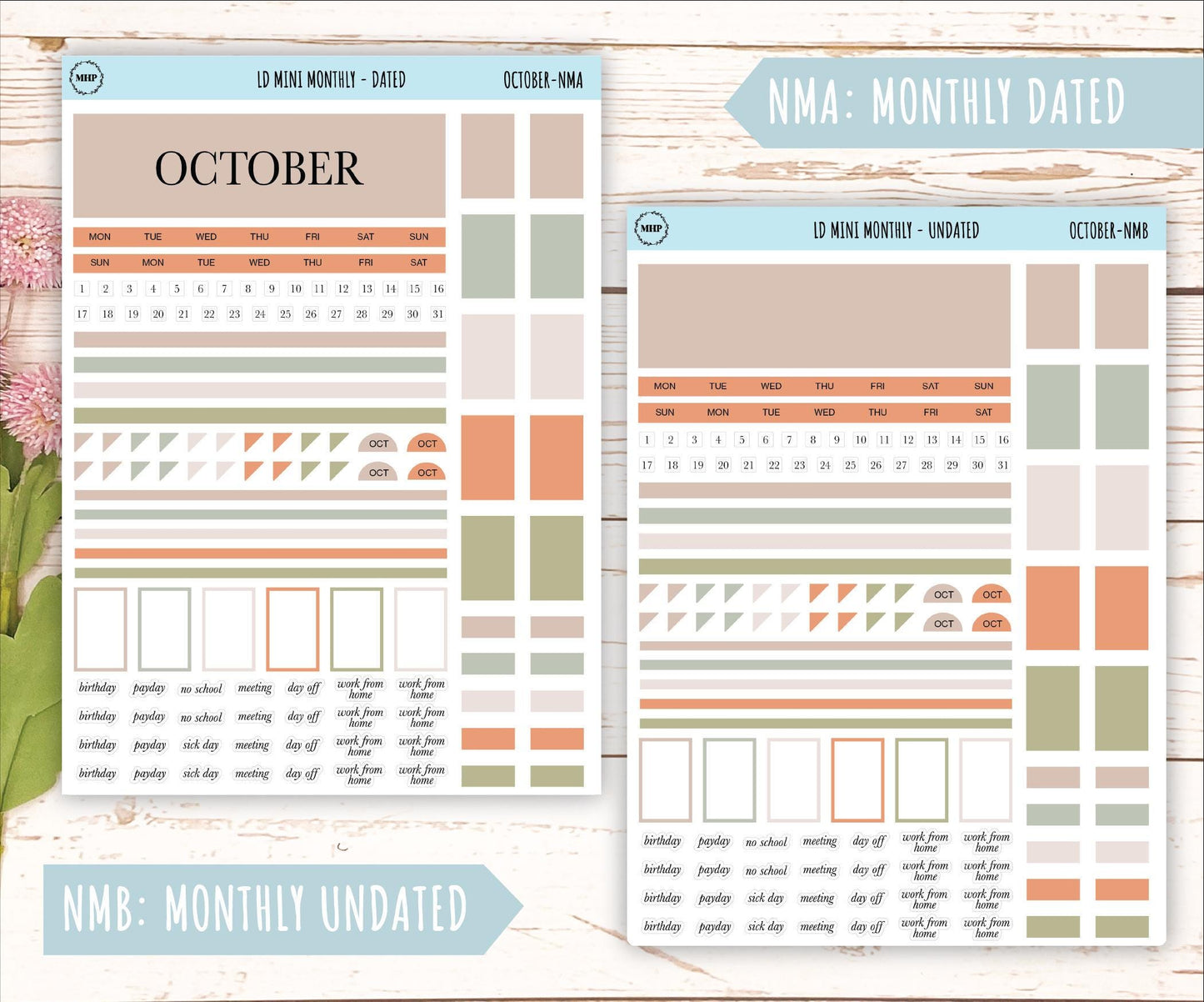 OCTOBER Neutral Color Stickers for small Laurel Denise Planners || NOCT