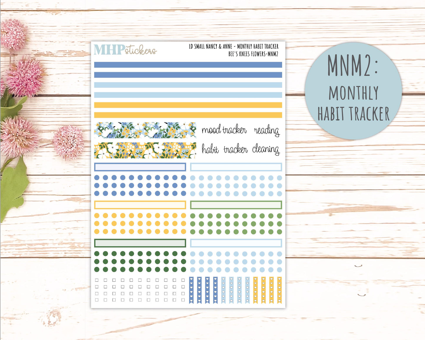 APRIL 2026 Stickers for Small Nancy & Anne Laurel Denise Planners. (Formerly Mini Planner) "Bee's Knees Flowers" || MN