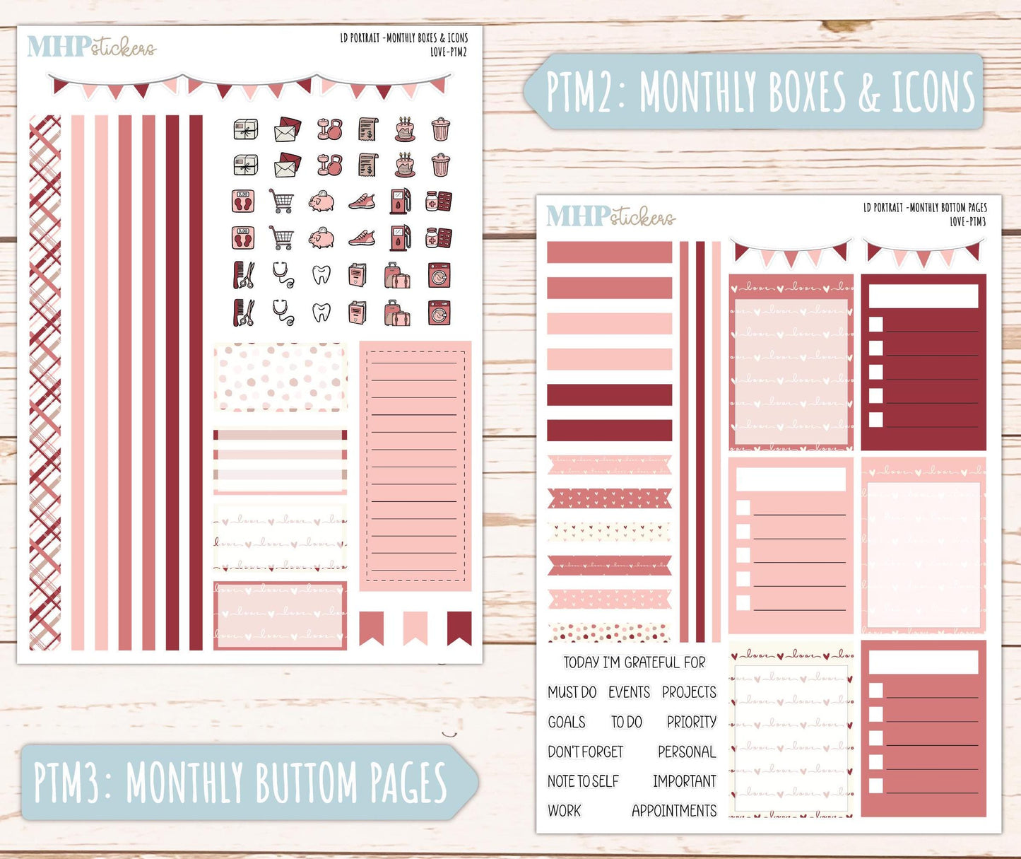 FEBRUARY 2025 Stickers for The Scout Laurel Denise Planner (formerly Portrait Planner). "Love" || PTLV