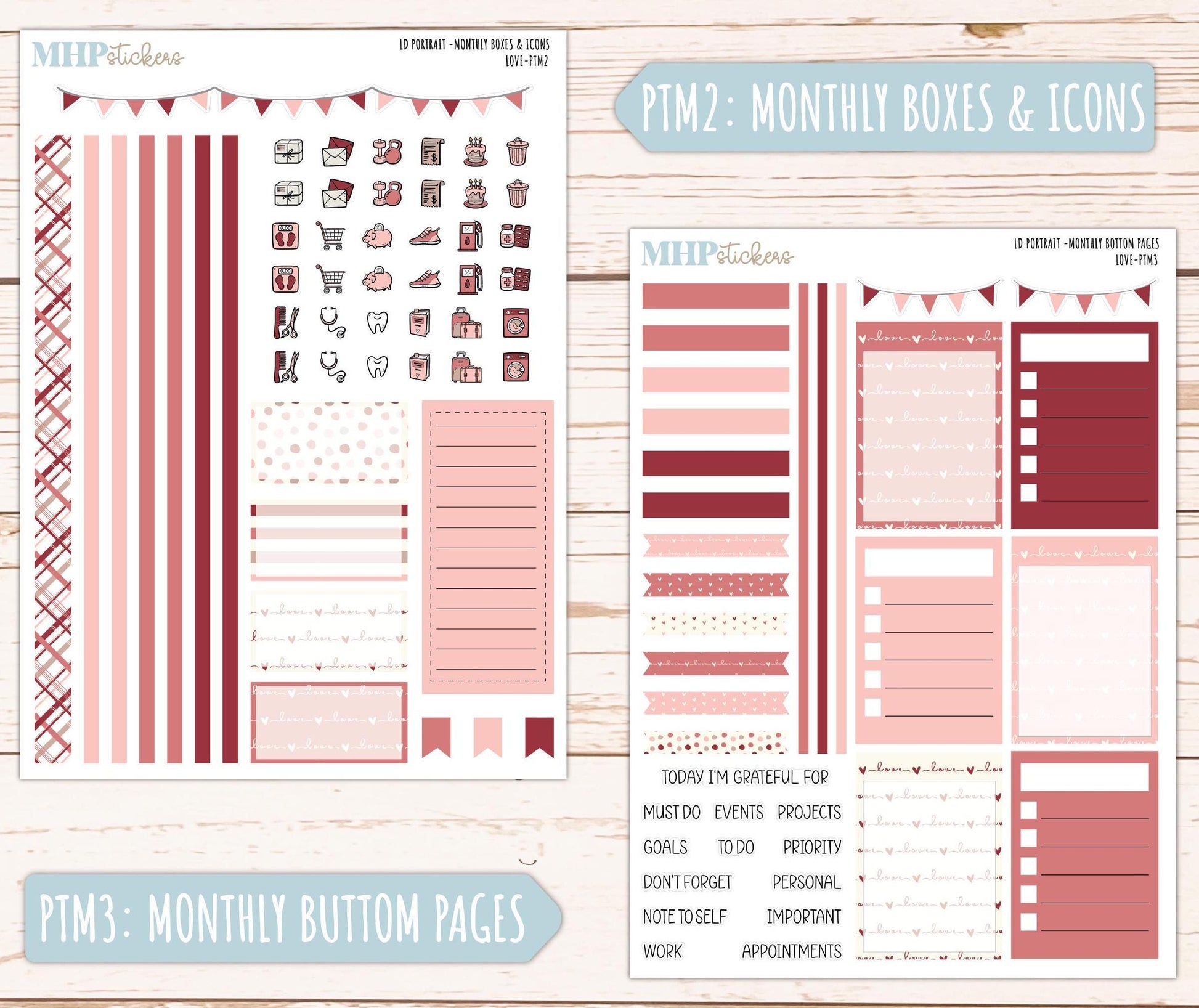 FEBRUARY 2025 Stickers for The Scout Laurel Denise Planner (formerly Portrait Planner). "Love" || PTLV