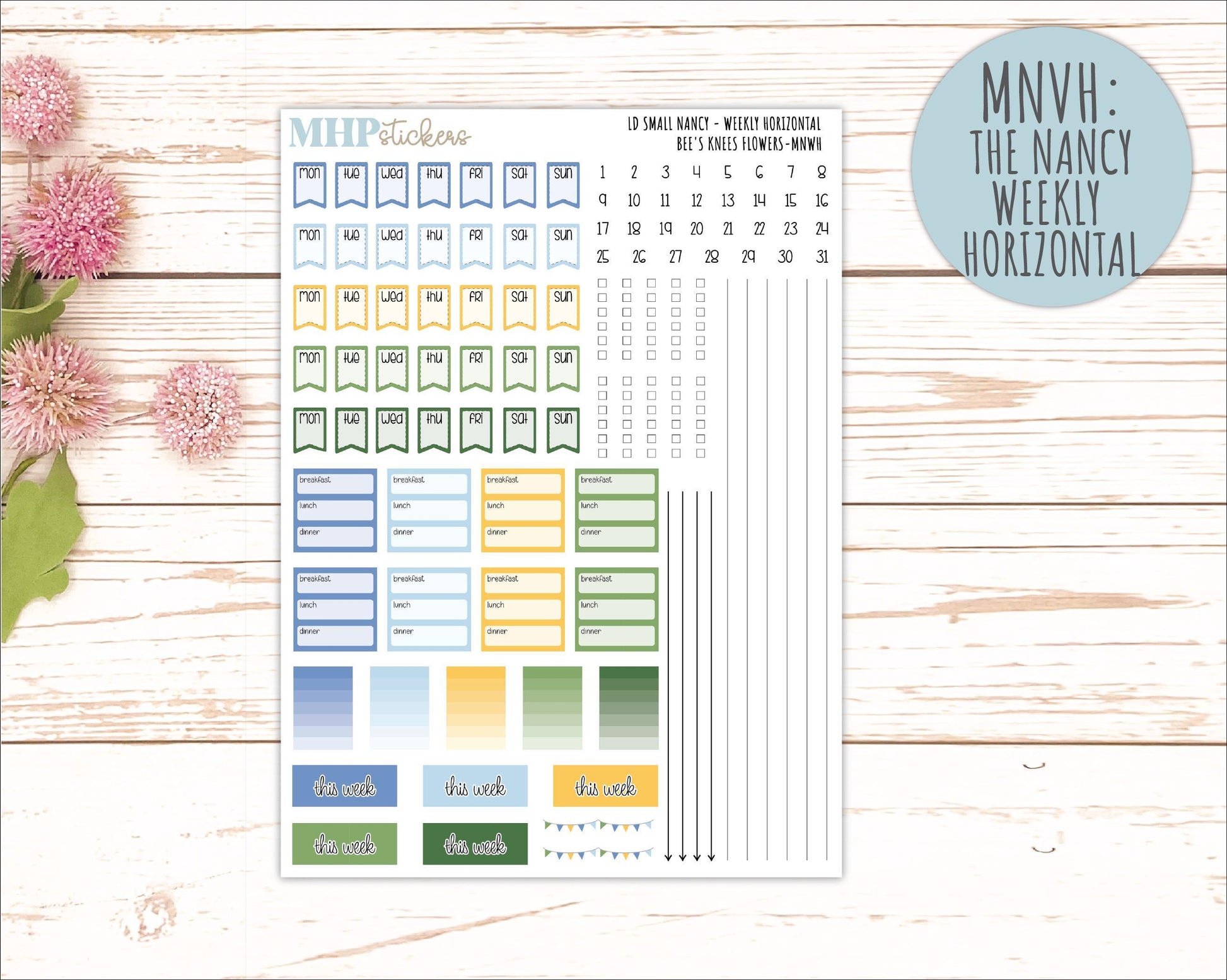 APRIL 2026 Stickers for Small Nancy & Anne Laurel Denise Planners. (Formerly Mini Planner) "Bee's Knees Flowers" || MN