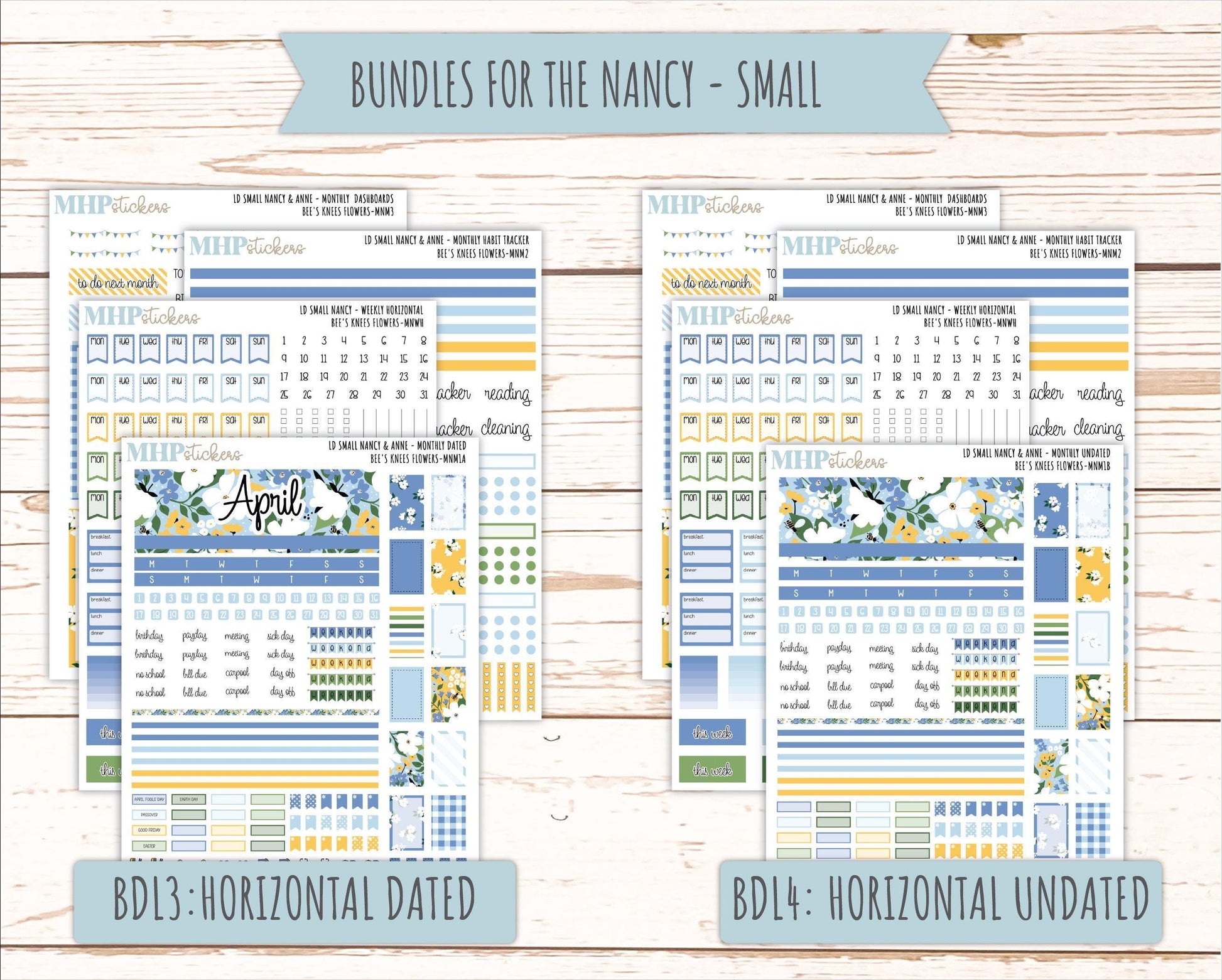 APRIL 2026 Stickers for Small Nancy & Anne Laurel Denise Planners. (Formerly Mini Planner) "Bee's Knees Flowers" || MN