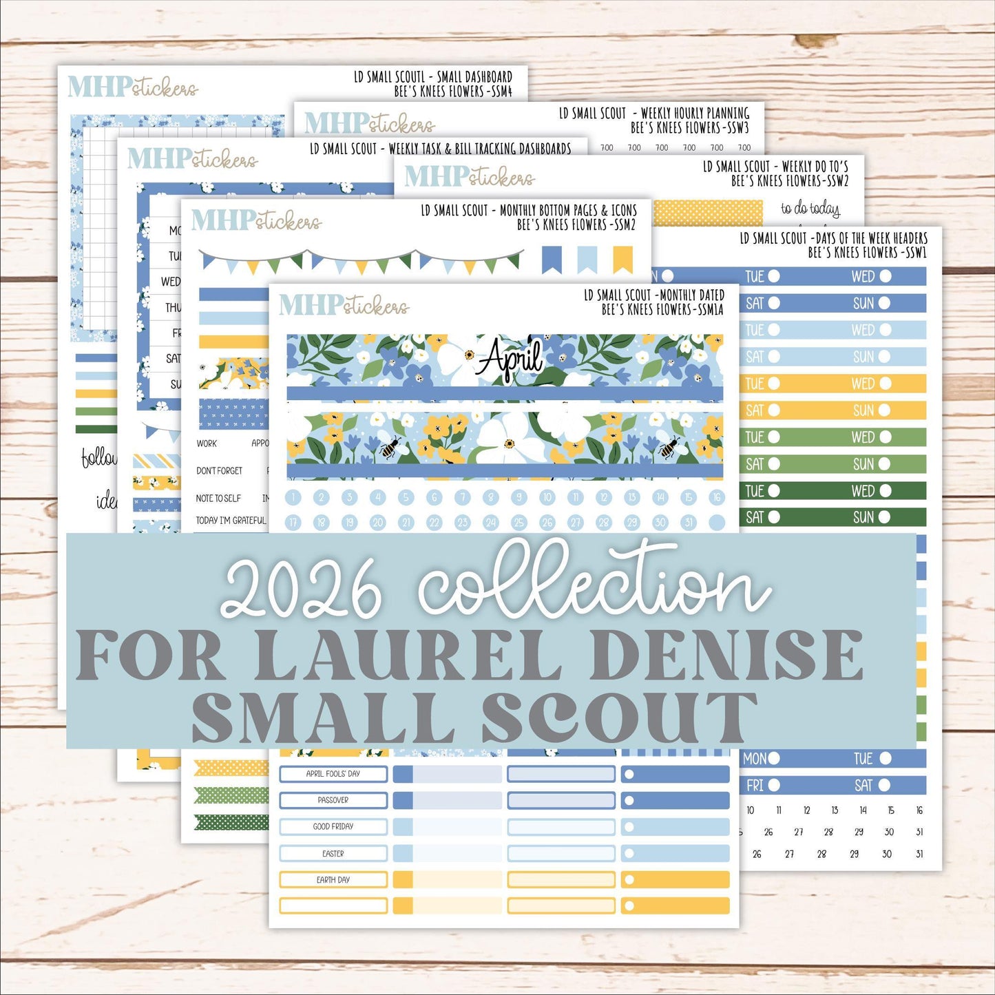 APRIL 2026 Stickers for the Small Scout Planner. For Laurel Denise Planners. "Bee's Knees Flowers" ||SS