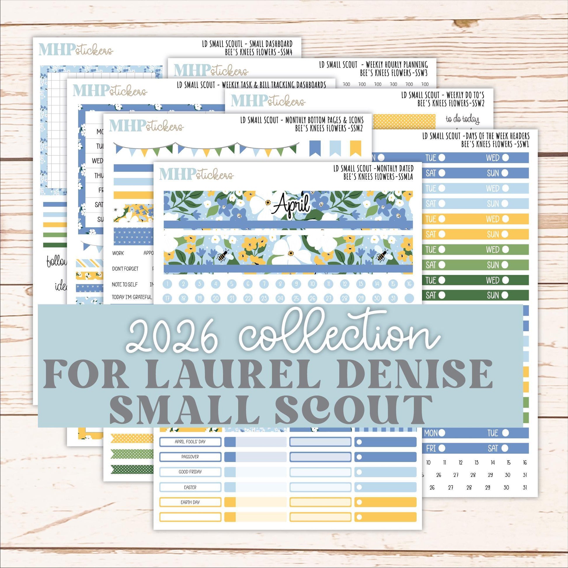 APRIL 2026 Stickers for the Small Scout Planner. For Laurel Denise Planners. "Bee's Knees Flowers" ||SS