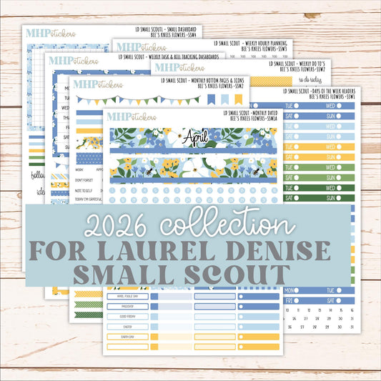 APRIL 2026 Stickers for the Small Scout Planner. For Laurel Denise Planners. "Bee's Knees Flowers" ||SS