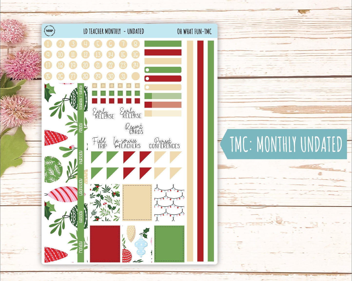 DECEMBER Stickers for The Valerie Laurel Denise Planner (Formerly Teacher Planner) "Oh What Fun" || TOWF